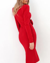 Puff Sleeve V Neck Bodycon winter Dress Mssaz Desses