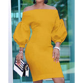 Puff sleeve off shoulder bodycon dress Mssaz Desses