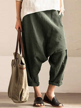 Pure Color Cotton Elastic Waist Harem Pants Mssza