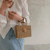 Rattan Straw Woven Chain Travel Beach Crossbody Shoulder Box Small Handbags Mssza