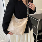 Retro Pu Leather Wide Geometric Strap Large Capacity Shopping Travel Crossbody Shoulder Bag Mssza