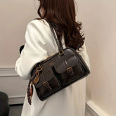 Retro Solid Color Pu Leather With Multiple Pockets Large Capacity Comes With A Detachable Shoulder Bag Mssza