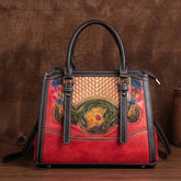 Retro Printed Large Capacity High-Quality Cowhide Handbag Mssza