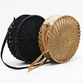Round Handmade Straw Beach Cross Body Bag Mssza