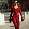 Ruffled Round Neck Long Sleeve Top High Waist Flared Pants Two Piece Set Mssza