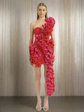 Solid Ruffles One Shoulder Strips Prom Mini Dress Mssaz Desses