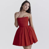 Elegant Strapless Corset A Line Solid Mini Dress Mssaz Desses