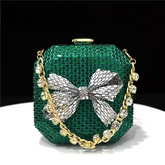 Diamond Inlaid Bow Square Box American Style Clutch Mssza