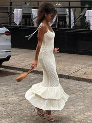 Spaghetti Ruffle Wrap Knit Beach Dress Mssaz Desses