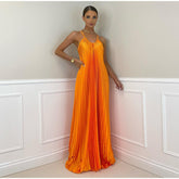 Pleated Long Halter Sleeveless Sling Banquet Dress Mssaz Desses