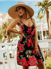 V Neck Floral Print Spaghetti Strap Sleeveless Beach Dress Mssaz Desses