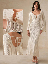 Knit Hollow-Out Loose Patchwork Lace-Up Dress Mssaz Desses