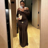 Off The Shoulder Pleated Full Sleeve Dress Mssaz Desses