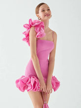 Pink One Shoulder Ruffles Mini Dress Mssaz Desses