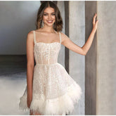 Off Shoulder Slip Feather Sequin Sleeveless Dress Mssaz Desses