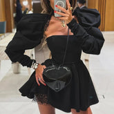 Puff Long-sleeved Black Mini Dress Mssaz Desses