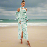 Halter Open Shoulder Printed Lace Fold Midi Dress Mssaz Desses