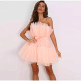 Off Shoulder Mesh Tutu Dress Bodycon Lace Short Dress Mssaz Desses