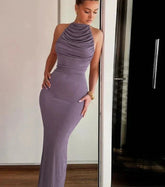 Ruched Halter Maxi Dress Mssaz Desses