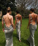 3D Flower Draped Open Back Maxi Dress Mssaz Desses