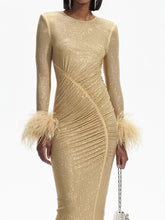 Feathers Rhinestone Folds Midi Dress Mssaz Desses