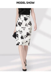 Elegant Floral Printed High Waist Back Slit Midi Pencil Skinny Skirts Mssza