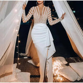 Splic Sequins Lace Embroidery Irregular Maxi Dress Mssaz Desses