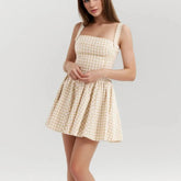 Cross Ribbon Folds Hem Ball Gown Swing Mini Dress Mssaz Desses