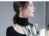 Turtleneck Long Sleeve High Street Printing Hollow Out Pullovers Elegant Slim Chic Top Mssza