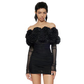Black Mesh Full Sleeve Ruffles Mini Dress Mssaz Desses