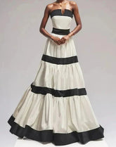Colorblock Patchwork Bow Strapless Long Dress Mssaz Desses