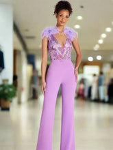 Sleeveless Sequins Feathers Lavender Jumpsuit Mssaz Desses