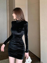 Black Pleated Half-High Neck Dress Mssaz Desses