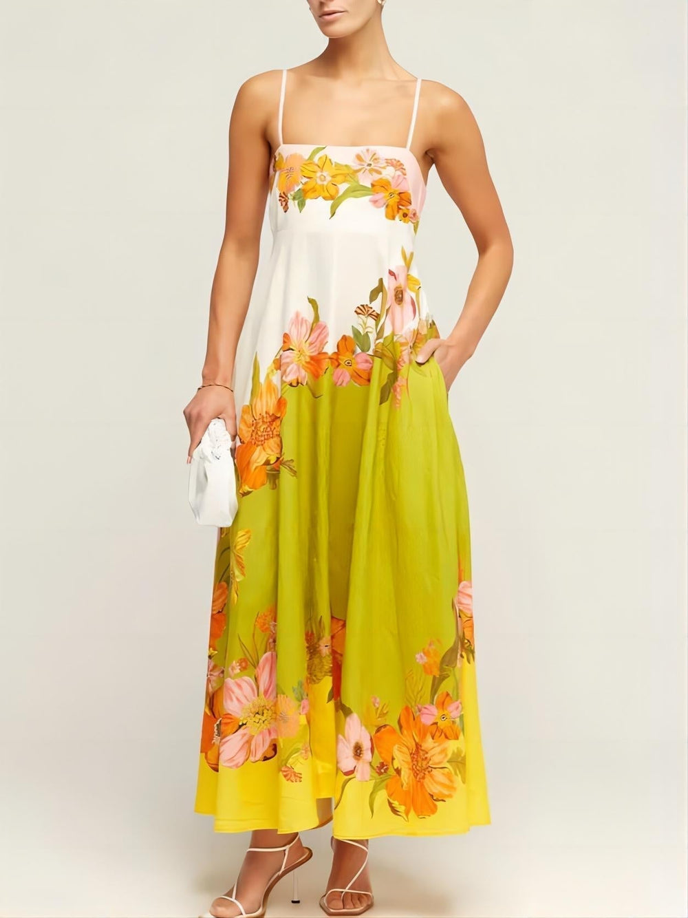Sophisticated. Modern And Unique Print Strap Midi Dress Mssaz Desses