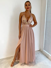 Elegant Sequins Mesh Stitching Long Party Dress Mssaz Desses