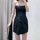 Backless Pu Leather Buttons Solid Skinny Zipper Stylish Club Bodysuit Mssza