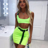 Buckle Bralette Tank And Skirt With Belt Mssza