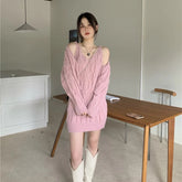 Chiffon Two-piece Sweater And Soft Waxy Slim Sling Dress Set Mssza