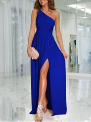 Spring One Shoulder Sleeveless Long Dress Solid Loose Night Party Dress Mssaz Desses