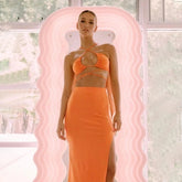 Halter Neck Split Top and Skirts Set Mssza