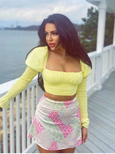 Low Out Long Puff Sleeve Zipper Crop Tops Mssza