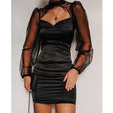 Mesh Bodycon Mini Dress WomenBlack Hollow Out Long Sleeve Bodycon Mini Dress High Waist Sheath Vestidos Mssaz Desses