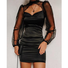 Mesh Bodycon Mini Dress WomenBlack Hollow Out Long Sleeve Bodycon Mini Dress High Waist Sheath Vestidos Mssaz Desses