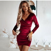 Casual V-neck Long Sleeve Bodycon Party Dress Mssaz Desses