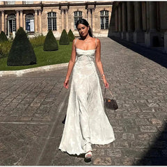 Print Wrap Waist Sling Slash Neck Slim Sleeveless Backless Party Dresses Maxi Dress Mssaz Desses