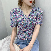 Puff Sleeve V Neck Chiffon Blouse Mssza