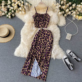 Sleeveless Strap Short Tops+High Waist Split Long Skirt Two Pieces Set Mssza