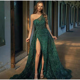 Sequin Off Shoulder High Split Inclined Shoulder Dress Mssaz Desses