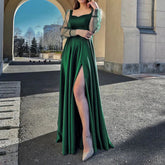 A-Line High Slit Satin Evening Formal Party Autumn Bridesmaid For Wedding Dress Mssaz Desses