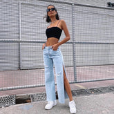 Side Split Hip Hop Ripped Cut Out Cargo Denim Jeans Mssza